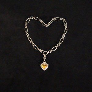 JR Sterling Silver Necklace Citrine Heart Enhancer